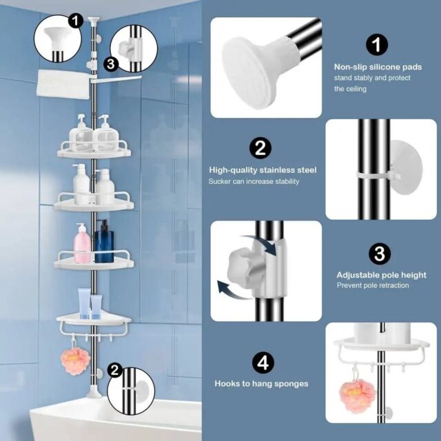 4 Layer Corner Shower Caddy, Adjustable Shower Shelf Organizer - Image 5
