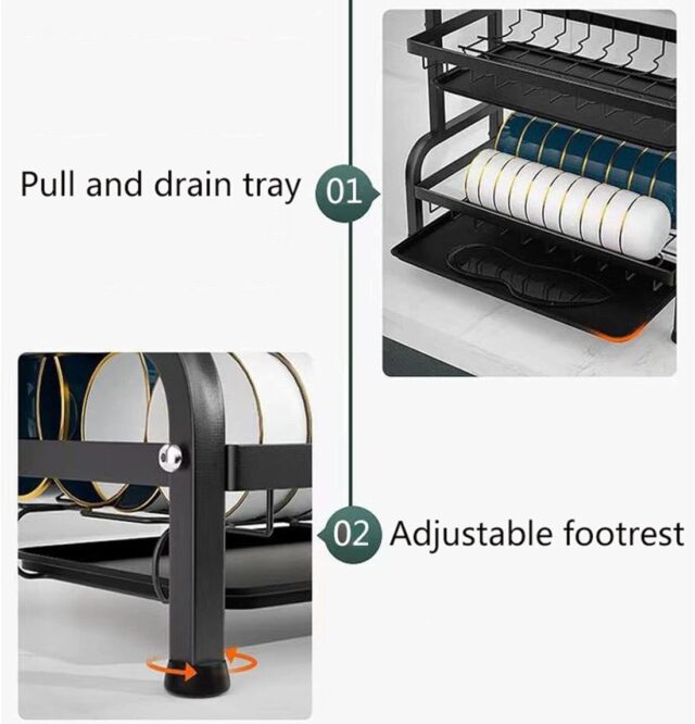 3 Tier Dish Racks for Kitchen Counter, Dish Drainer Rack Stainless Steel - Image 5